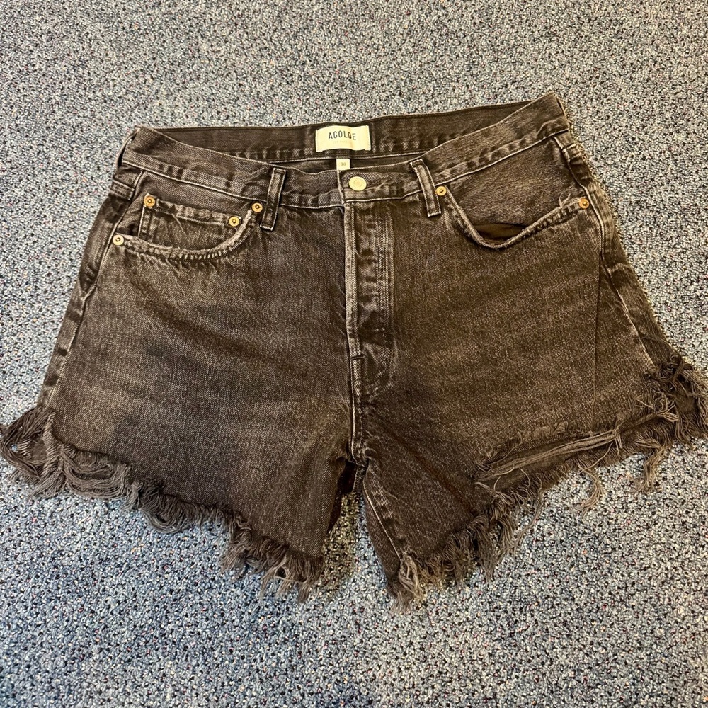 Agolde Charcoal Button-Fly Denim Shorts
